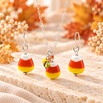 Halloween Sterling Candy Corn Lamp work Glass Necklace & Earrings